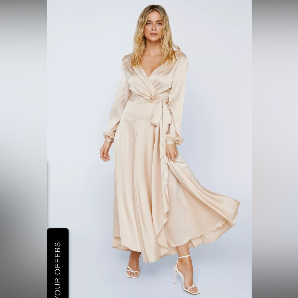 NWT NASTY GAL Cowl Back Satin Wrap Maxi Dress in coral